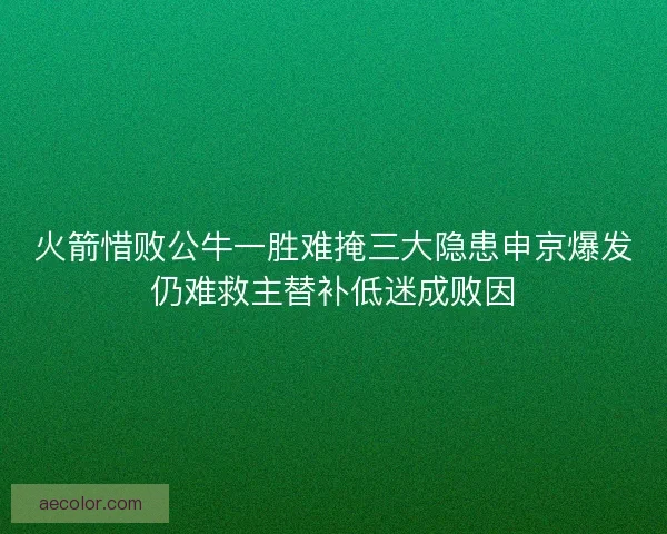 火箭惜败公牛一胜难掩三大隐患申京爆发仍难救主替补低迷成败因