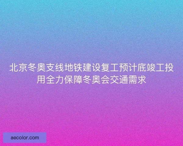 北京冬奥支线地铁建设复工预计底竣工投用全力保障冬奥会交通需求