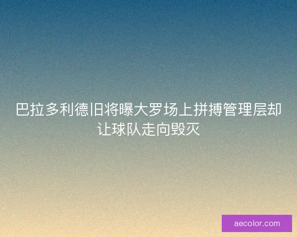 巴拉多利德旧将曝大罗场上拼搏管理层却让球队走向毁灭